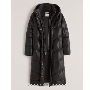 Abercrombie & Fitch Faux Leather Ultra Long Quilted Puffer Coat